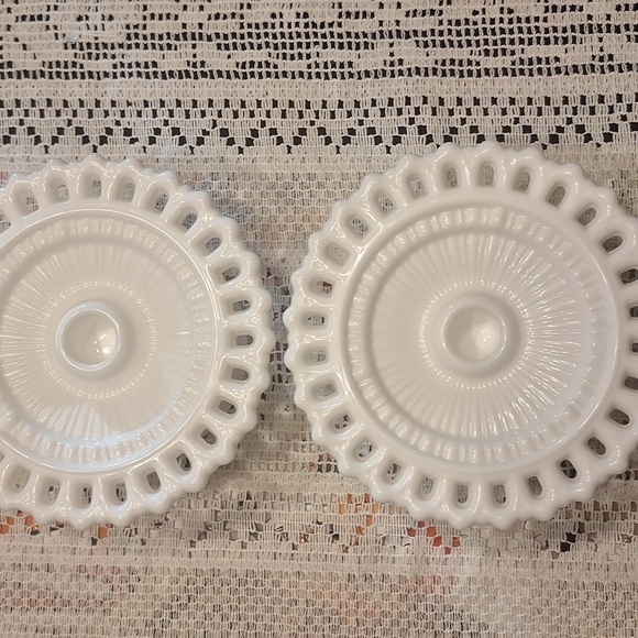 Vintage Fostoria Randolph Milk Glass Hurricane Candle Holders - Picture 4 of 9